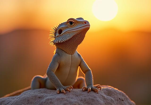 A Bearded Dragon perched on a piece of driftwood