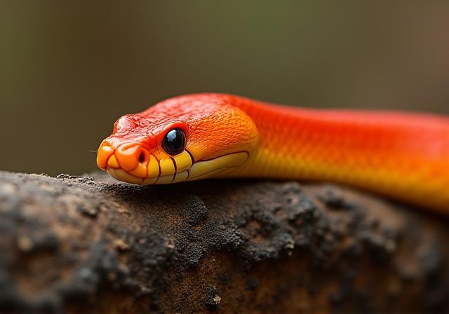 A colorful Corn Snake resting on a branch