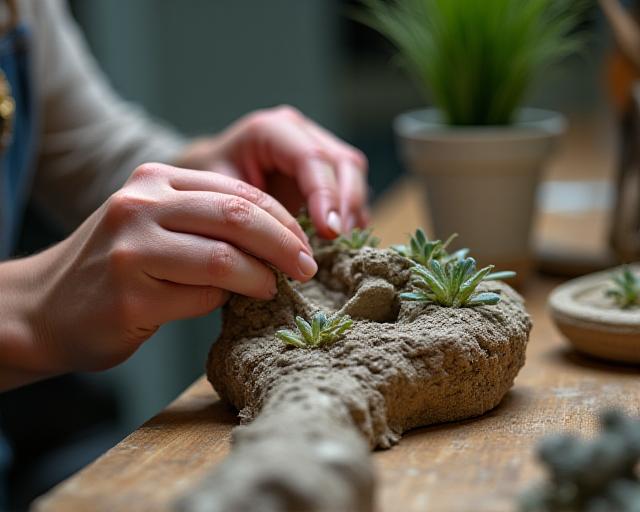 Artisan working on a bioactive terrarium background